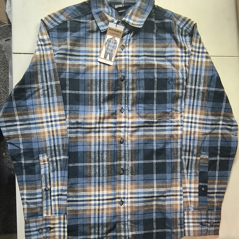 Eddie Bauer Blue and Brown Plaid Shirt